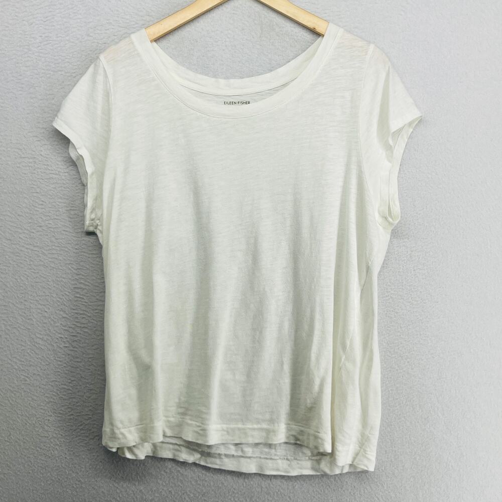 EILEEN FISHER Top XL Slub Jersey Organic Cotton Scoop Neck Short Sleeve White